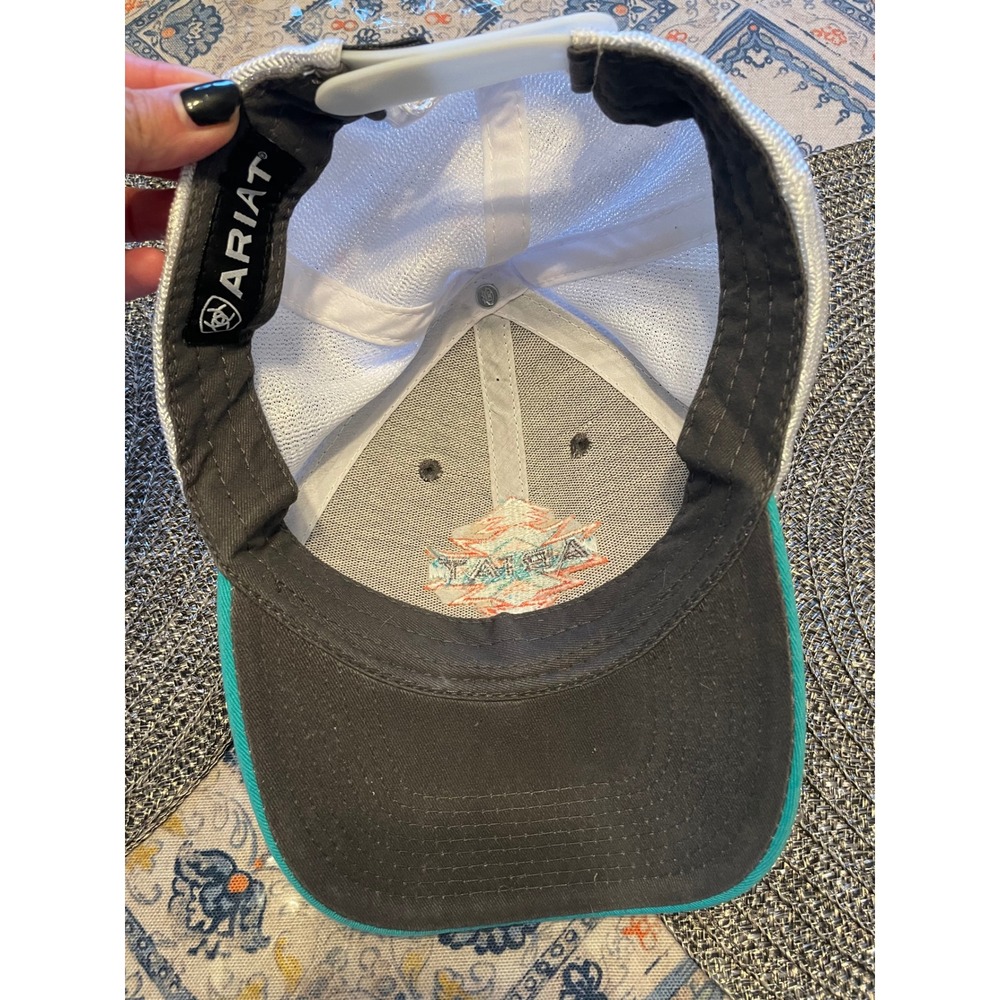 Ariat Mens Southwest Logo Trucker Hat Charcoal Turquoise Mesh Snapback Cap - Picture 2 of 3